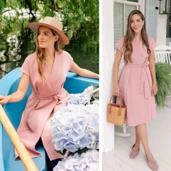 Gal Meets Glam Audrey Dress Dusty Pink Pastel Barbiecore Balletcore Wrap Modest - Picture 1 of 9
